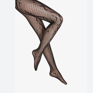 NWT WOLFORD Black Crossbound Reptile Snake Print Net Tights Size Large